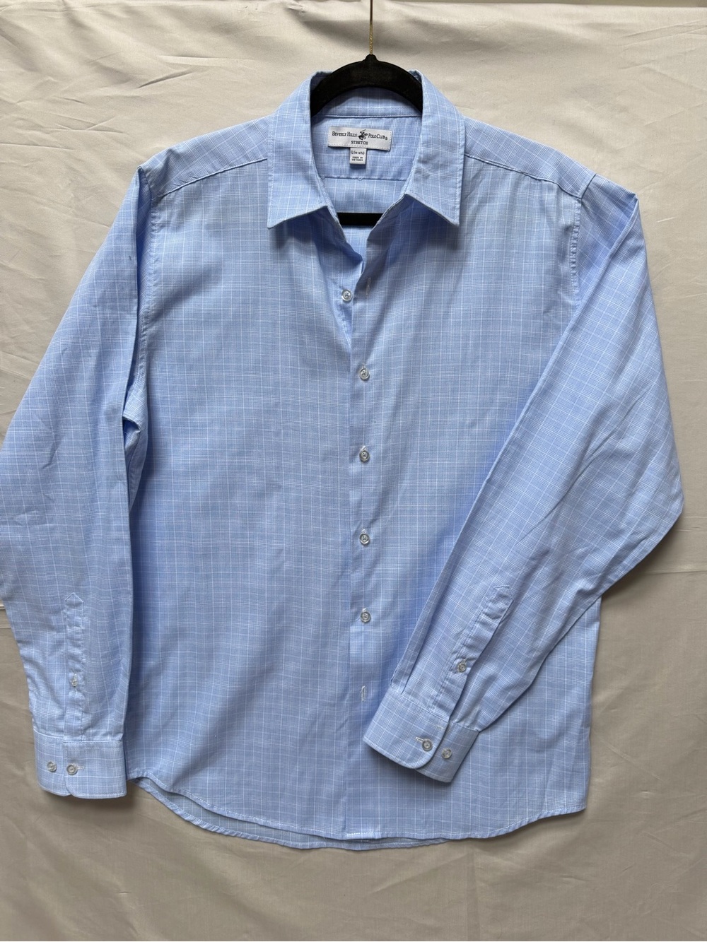 Beverly Hills Polo Club Light Blue Windowpane Dress Shirt